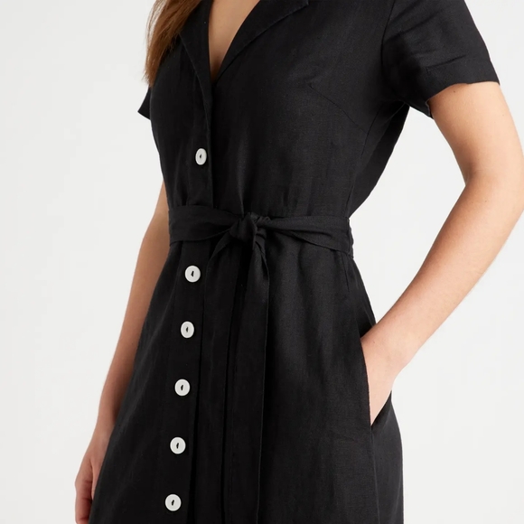 Must finf 8/28/24 New Quince 100% European Linen Button Front Dress Black Sz M - Picture 2 of 10